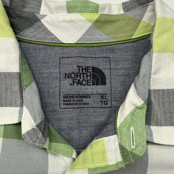 The North Face Mens XL Short Sleeve Green Gray Plaid Button Up Shirt - Picture 3 of 6
